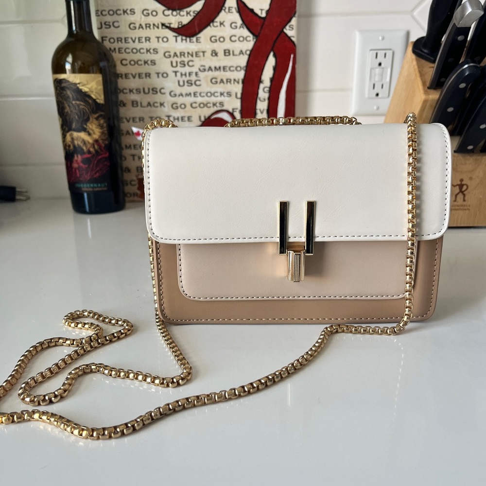 Taupe and white purse